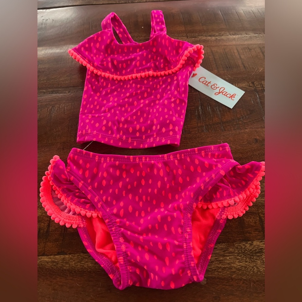 Cat & Jack Bright Pink Swimsuit with Ruffles